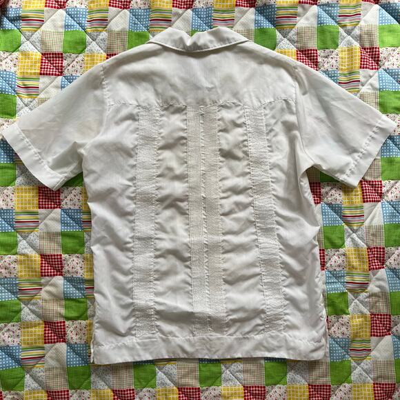 Vintage‎ 70s White Guayabera Shirt Short Sleeve Mexican // Size Medium - Picture 4 of 4